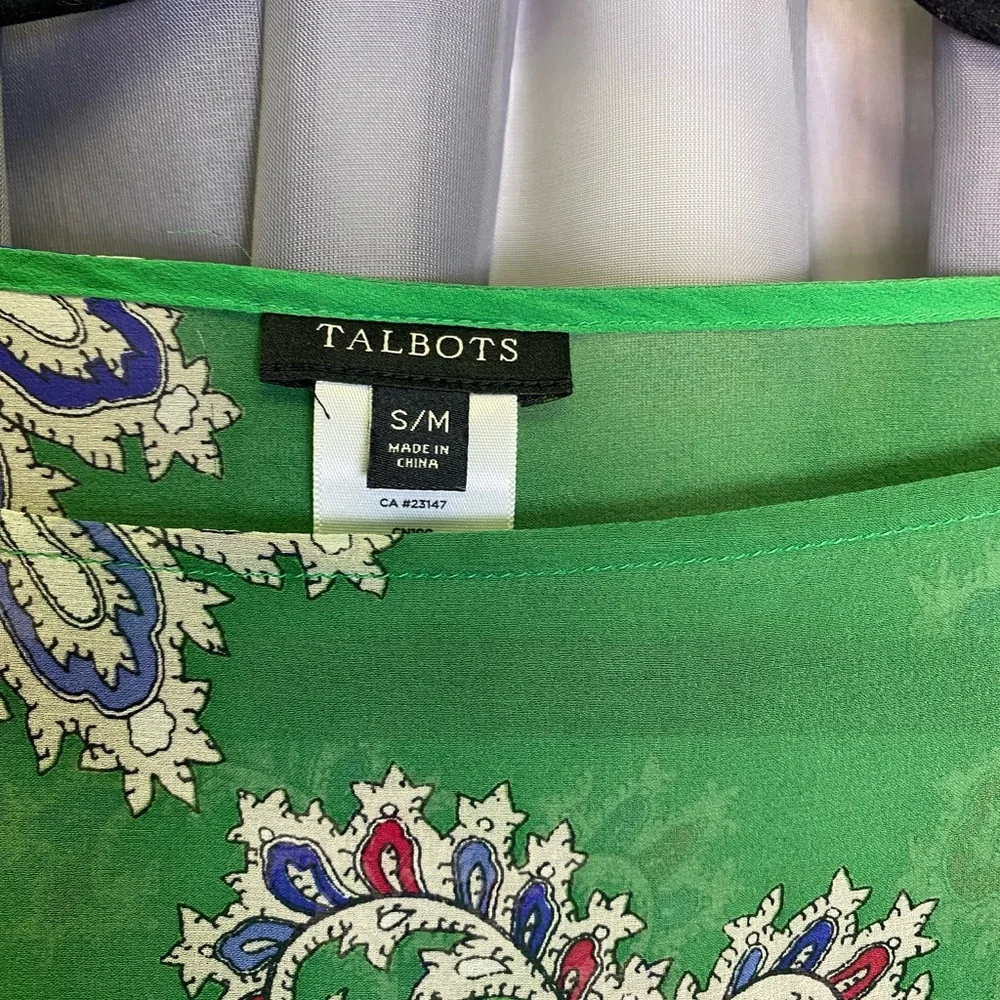 Talbots Green Paisley Handkerchief Top | Boho Poncho Style